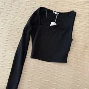 Zara Black Asymmetric One-Sleeve Crop Top